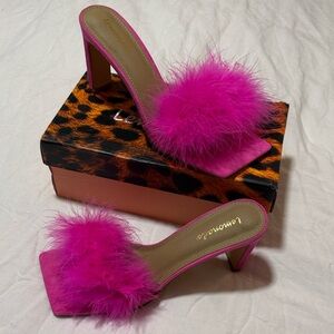 Lemonade Pink Furry Block Heels